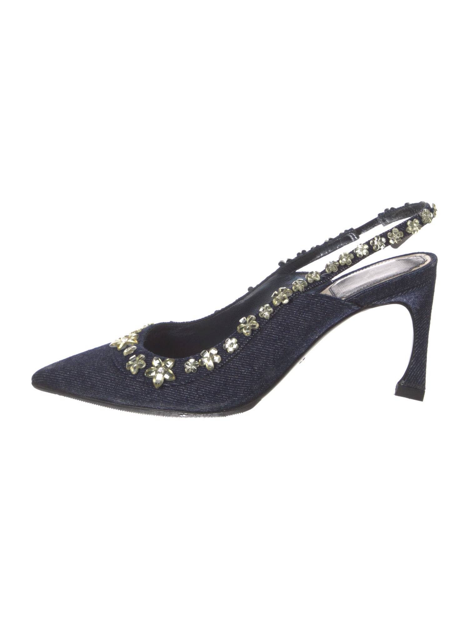 Christian Dior Denim Crystal Embellishments Slingback Pumps